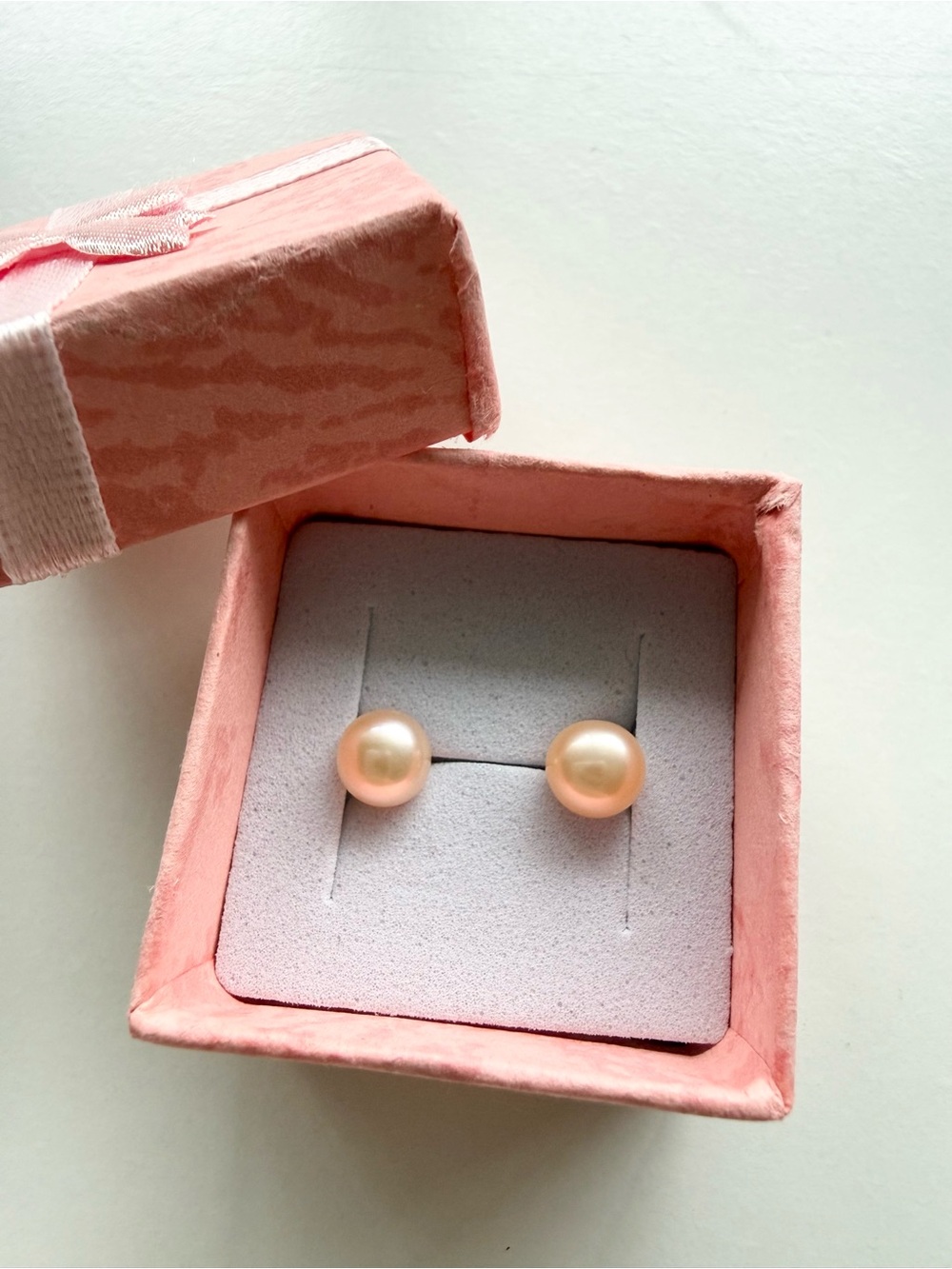 Classic Peach Pink Pearl Stud Earrings - Sterling silver